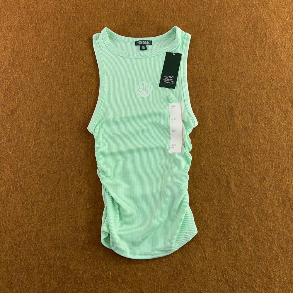 Wild Fable Womens XXS Mint Green Ruched Seashell Ribbed Tank Top NWT